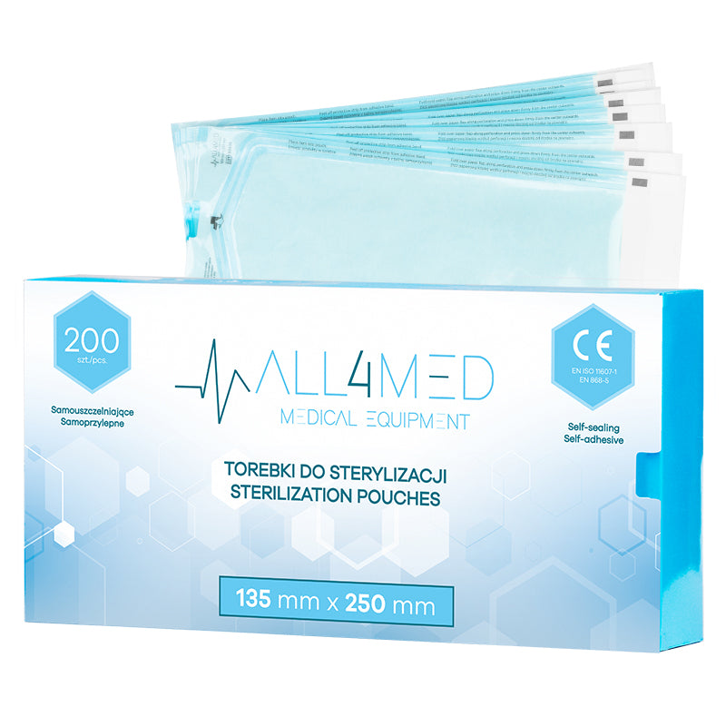 Sterilisationsbeutel für Autoklaven All4Med 135 × 250 mm – 200 Stück