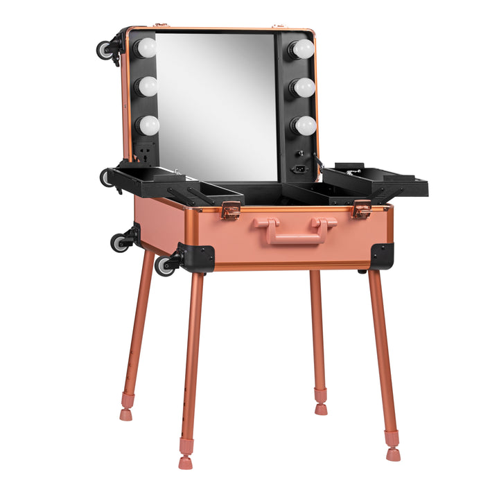 Schminkkoffer Mobile Station T-27 mit Beleuchtetem Spiegel Roségold