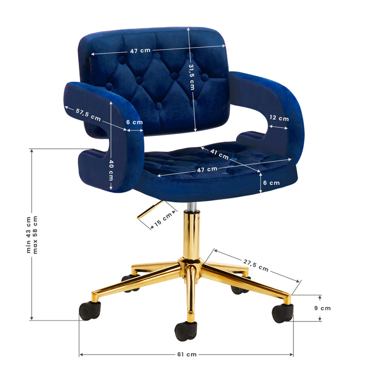 Stuhl Samt Höhenverstellbar mit Lehne 4Rico QS-OF213G Gold-Marineblau - Bild 10