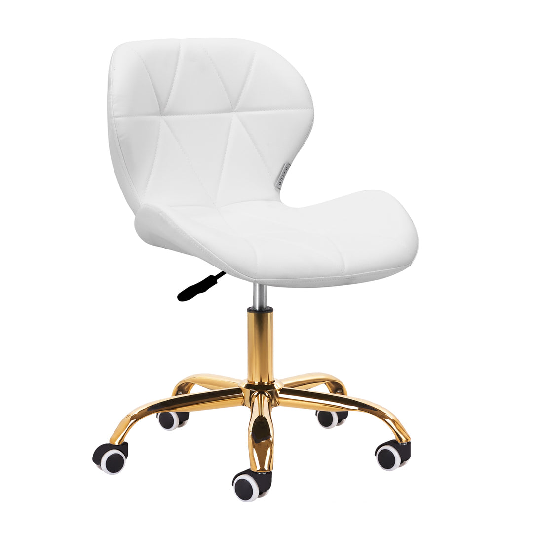 Salonstuhl Höhenverstellbar mit Lehne und Rollen 4Rico QS-06 Gold-Weiß