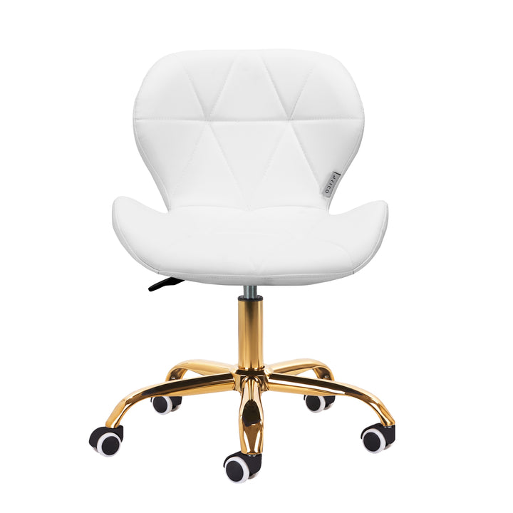 Salonstuhl Höhenverstellbar mit Lehne und Rollen 4Rico QS-06 Gold-Weiß - Bild 2