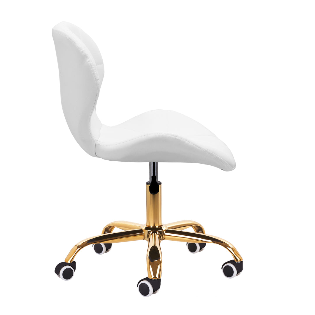 Salonstuhl Höhenverstellbar mit Lehne und Rollen 4Rico QS-06 Gold-Weiß - Bild 3