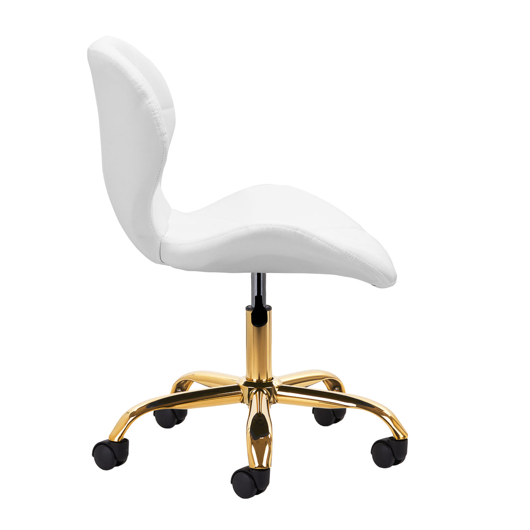 Salonstuhl Höhenverstellbar mit Lehne und Rollen 4Rico QS-06 Gold-Weiß - Bild 3