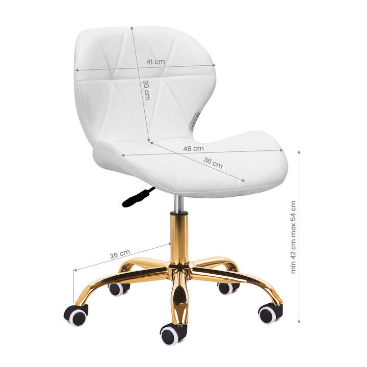 Salonstuhl Höhenverstellbar mit Lehne und Rollen 4Rico QS-06 Gold-Weiß - Bild 7