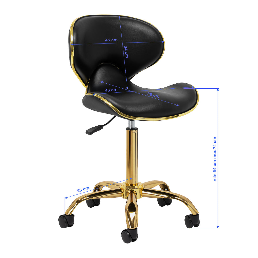 Salonstuhl Höhenverstellbar mit Lehne und Rollen Gabbiano Q-4599G Gold-Schwarz - Bild 8