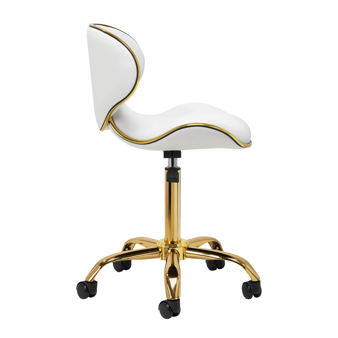 Salonstuhl Höhenverstellbar mit Lehne und Rollen Gabbiano Q-4599G Gold-Weiß - Bild 2