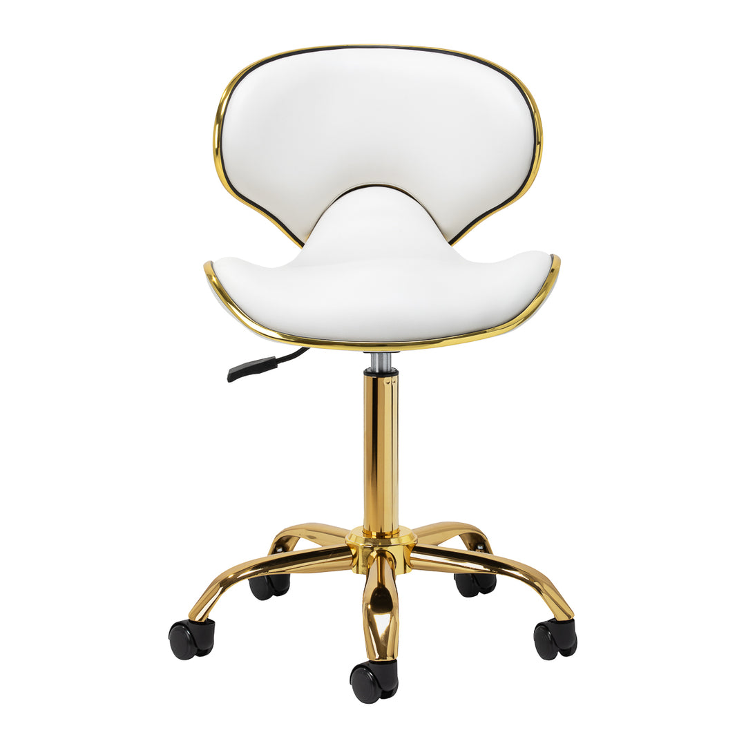 Salonstuhl Höhenverstellbar mit Lehne und Rollen Gabbiano Q-4599G Gold-Weiß - Bild 3