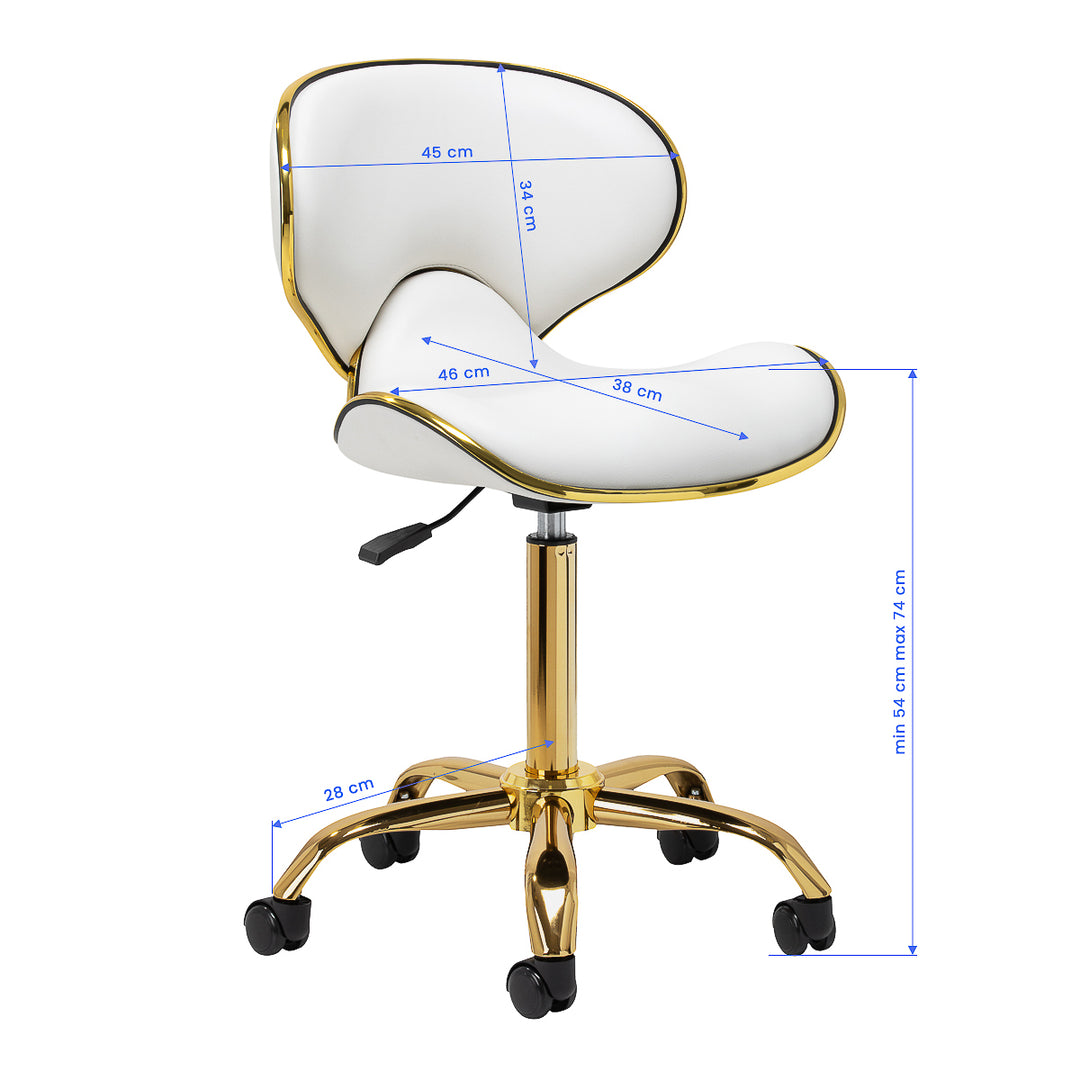 Salonstuhl Höhenverstellbar mit Lehne und Rollen Gabbiano Q-4599G Gold-Weiß - Bild 8