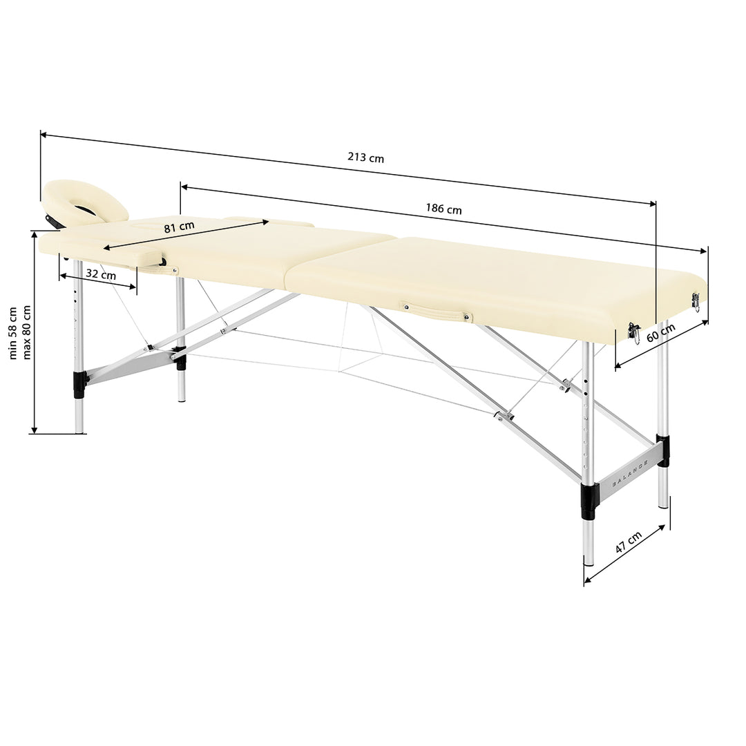 Massageliege Klappbar Aluminium Balance 2 Zonen Creme - Bild 17
