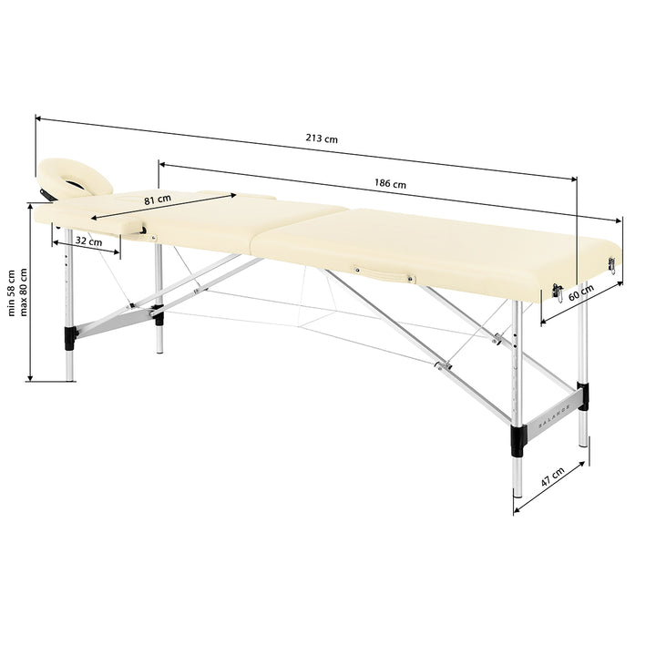Massageliege Klappbar Aluminium Balance 2 Zonen Creme - Bild 17