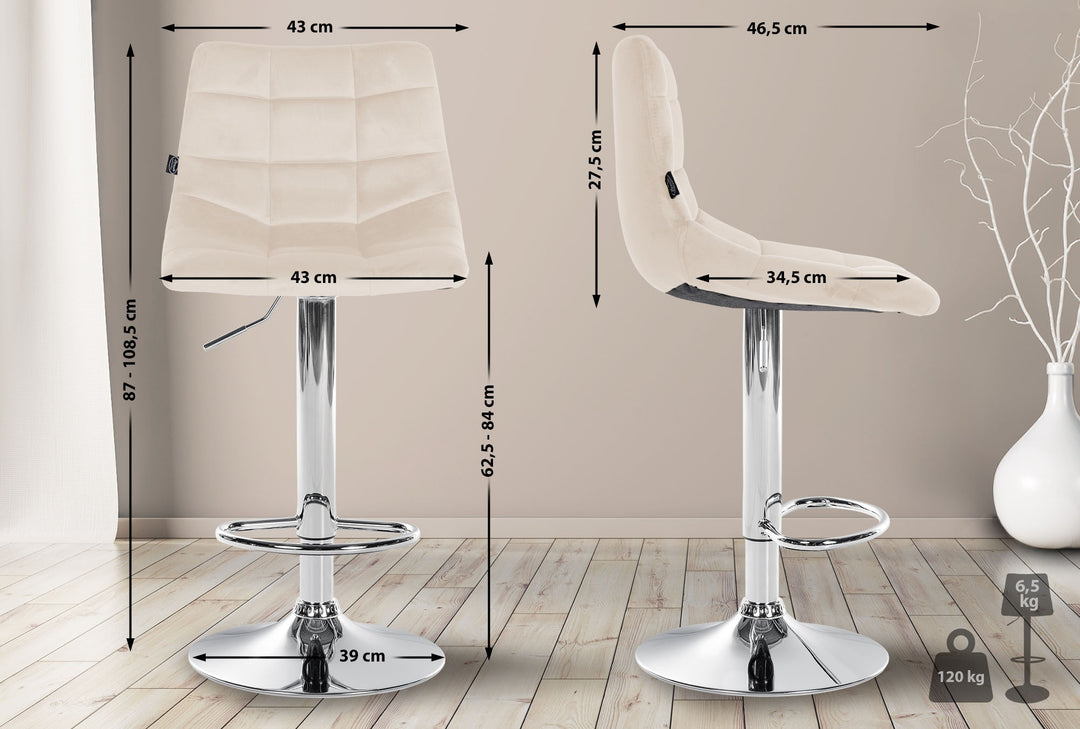 2er-Set Barhocker 107 Samt Creme - Bild 2