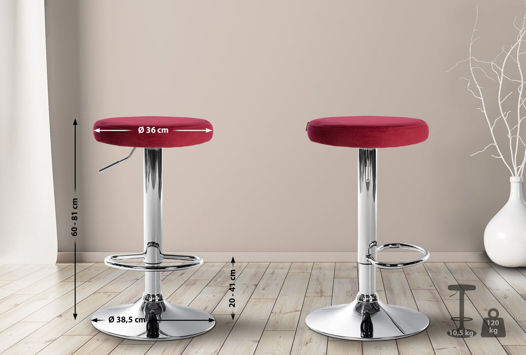 2er-Set Barhocker 109 Samt Rot - Bild 2